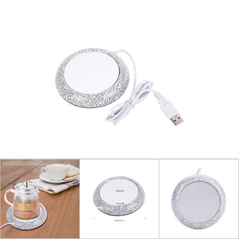Chauffe-tasse USB en grain de bois blanc pour thé et café, support chauffant de bureau pour boissons chaudes (1/5)