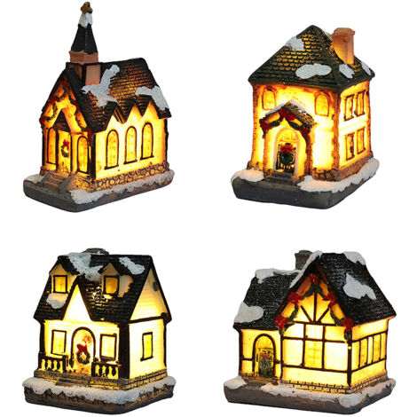 Maison de Noël en Résine LED - Décoration Village de Noël Lumineux - Idée Cadeau Fêtes
