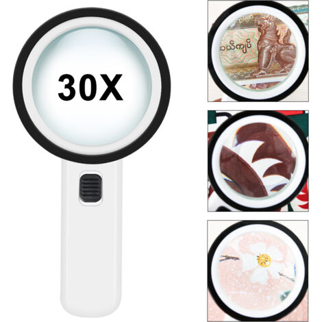 Loupe à main 30X avec lumière LED pour lecture et bijoux, verre grossissant portable (1/5)