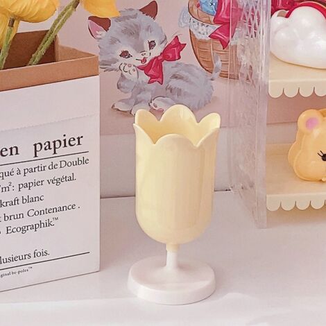 Porte-stylo en Forme de Tulipe Vintage - Grande Capacité pour Bureau, Salle d'Étude ou Maison - Accessoire Photo Créatif Jaune (1/5)