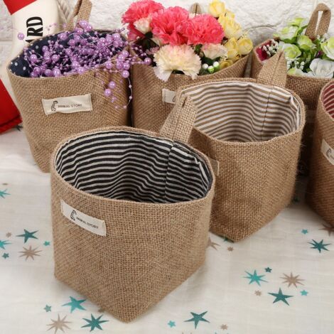 Sac de rangement pliable en coton et lin, panier suspendu organisateur pour maison, rayures bleues (1/2)