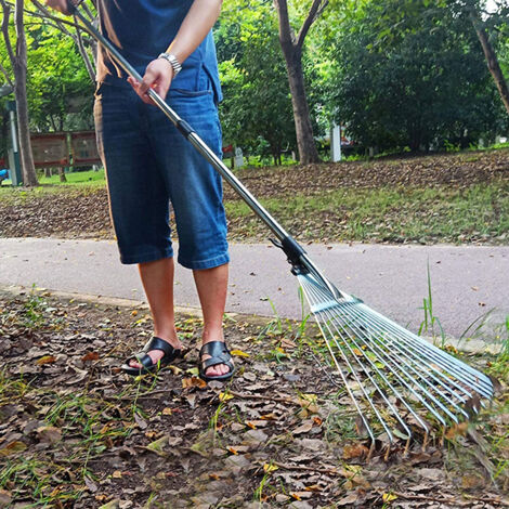Râteau à Feuilles de Jardin Réglable en Métal avec Manche Télescopique pour Pelouse et Jardin (1/5)