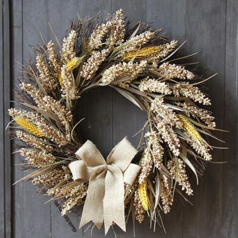 Couronne d'Automne 50cm avec Blé et Céréales Artificielles pour Porte d'Entrée, Décoration de Récolte et Thanksgiving (1/5)