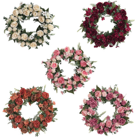 Couronne Artificielle en Rotin et Soie Blanche à Pivoines Vintage pour Décoration (1/5)