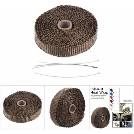 Ruban d'isolation thermique 5m pour échappement avec attaches en acier inoxydable marron (1/5)