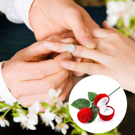 Boîte à bijoux en forme de rose rouge pour bague de fiançailles, étui romantique pour alliances et boucles d'oreilles, cadeau Saint-Valentin. (1/5)