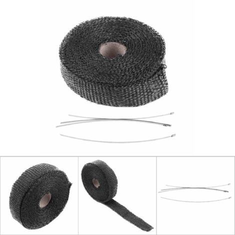 Ruban isolant thermique 5m pour échappement avec 4 attaches en acier inoxydable noir (1/5)