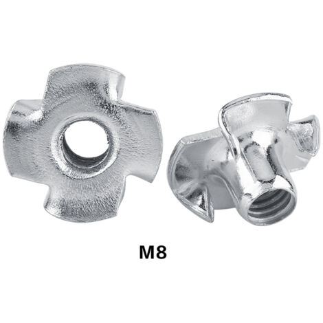 Écrou en T en Acier Carbone à Quatre Griffes pour Travail du Bois, Pièce Captive (M8, 30 pièces) (1/2)