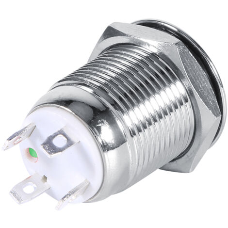 Interrupteur Momentané Étanche 12mm Bouton-Poussoir Métallique LED Vert 3V 4 Broches (1/3)