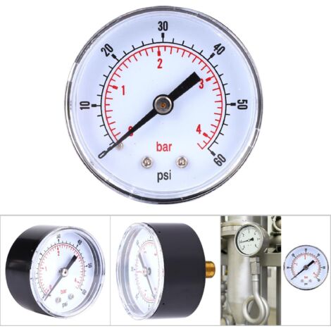 Manomètre 50mm avec raccord 1/8 BSPT arrière pour air, eau, huile, gaz (0-60 PSI, 0-4 bar) (1/5)