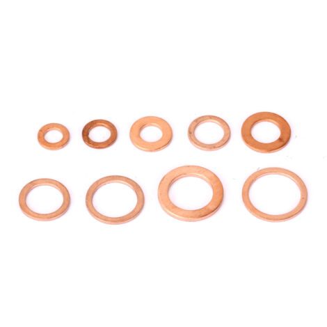 200 pièces de rondelles plates en cuivre massif M5-M14, assortiment professionnel de quincaillerie en boîte (1/5)