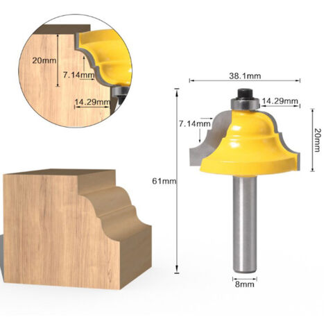 Fraise à rainurer Double Roman Ogee pour bois, queue de 8mm, diamètre 8x38.1mm (1/5)