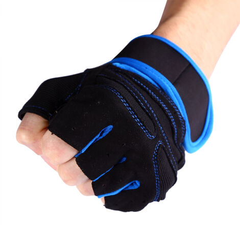 2 Paires de Gants de Fitness pour Musculation avec Bandes de Poignet - Entraînement Sportif (Bleu/M) (1/3)