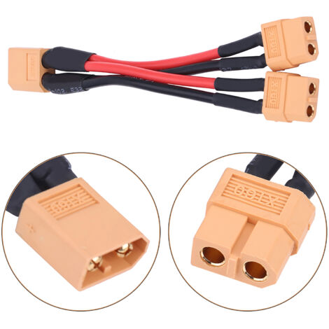 Connecteur Parallèle XT60 pour Batteries RC, Câble 14AWG, 1 Mâle vers 2 Femelles, Adaptateur Lipo (1/5)