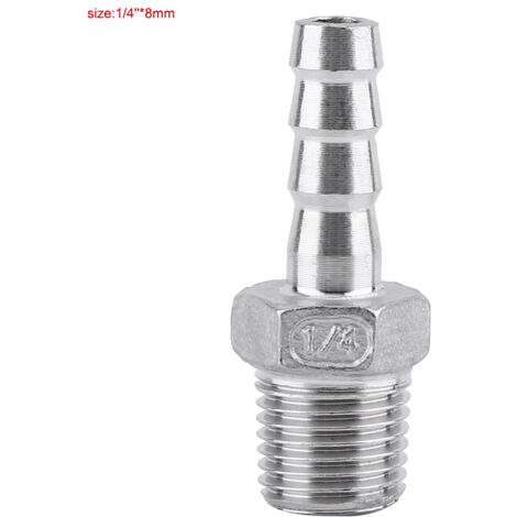 Robuste Raccord de Raccordement pour Tuyau en Acier Inoxydable, Filetage Mâle, Queue de Barbelure pour Carburant (1/4"x8mm) (1/3)
