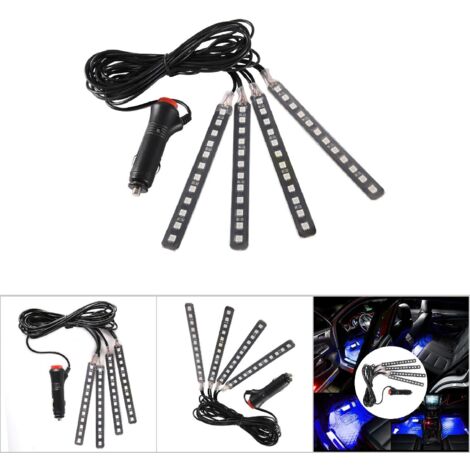 Bande LED RGB 12V 4x12SMD pour voiture, lumière d'ambiance pied avec télécommande (Bleu) (1/5)