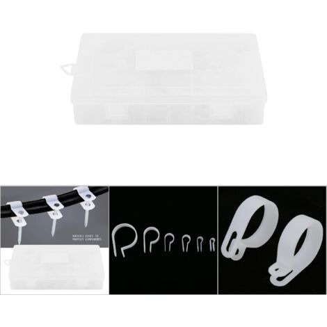 200 pièces attaches rapides en nylon pour câbles et conduits, assortiment blanc (clips, colliers) (1/5)