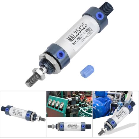 Vérin Pneumatique Double Effet Mini 25mm, Tige Simple en Alliage d'Aluminium (Course 25mm)