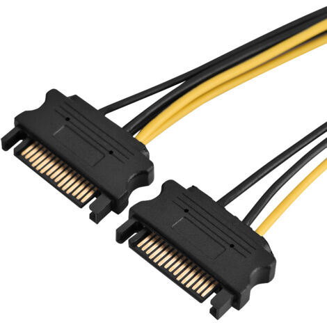 Câble adaptateur d'alimentation PCI-E 15 broches mâle vers 8 broches femelle, 0.4m, pour connecteurs SATA doubles (1/2)