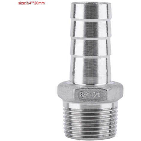 Raccord en acier inoxydable 304 pour tuyau avec embout barbelé et filetage mâle (3/4"x20mm) (1/3)