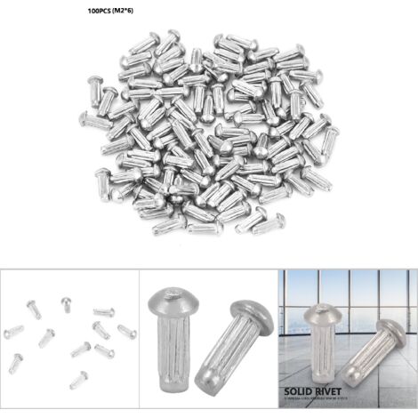 100 pièces assortiment de rivets pleins en acier inoxydable M2, tête ronde et tige moletée (M2x6) (1/5)