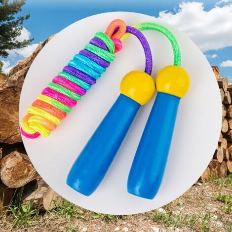 2 Cordes à Sauter Enfants Réglables avec Poignées en Bois Arc-en-Ciel pour Sport et Jeux d'Extérieur (1/5)