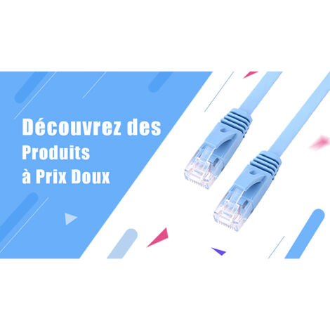 Câble Ethernet Plat RJ45 CAT6 UTP 0.5m Bleu Haute Vitesse 1000Mbps (1/5)