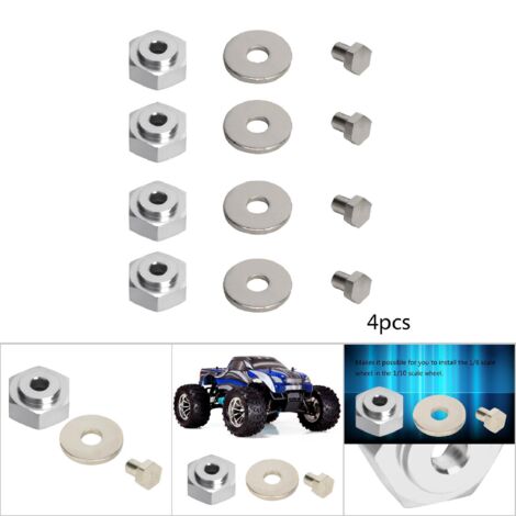 4 pièces Adaptateur Hexagonal 12mm à 17mm en Alliage d'Aluminium pour Voiture RC 1/10 (Argent) (1/5)