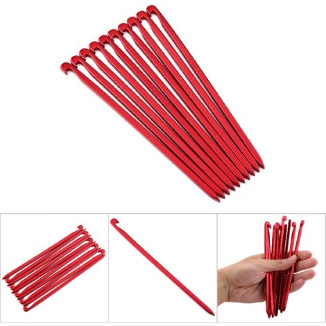 10 piquets de tente robustes en aluminium 16 cm pour auvent de camping (rouge) (1/5)