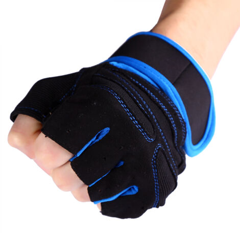 2 Paires de Gants de Fitness pour Musculation avec Bandes de Poignet - Entraînement Sportif (Bleu/X) (1/3)