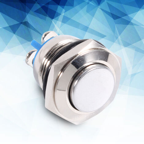 Interrupteur Bouton-Poussoir Métallique Momentané 12V 16mm Étanche pour Klaxon Voiture Argenté