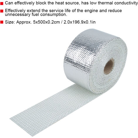 5m Tissu d'Isolation Thermique pour Tuyau d'Échappement Auto en Argent avec Sangle - Accessoires Voiture