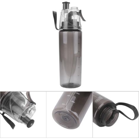 Bouteille d'eau portable 600ML avec spray anti-fuites et tête vaporisateur transparente (Noir) (1/5)