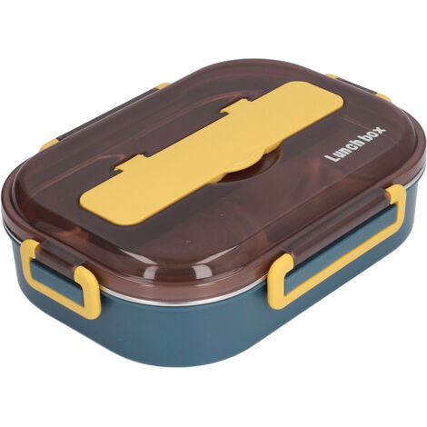 Boîte-repas isotherme en acier inoxydable 4 compartiments pour bureau, école, enfants (bleu et jaune, avec bol à soupe) (1/5)