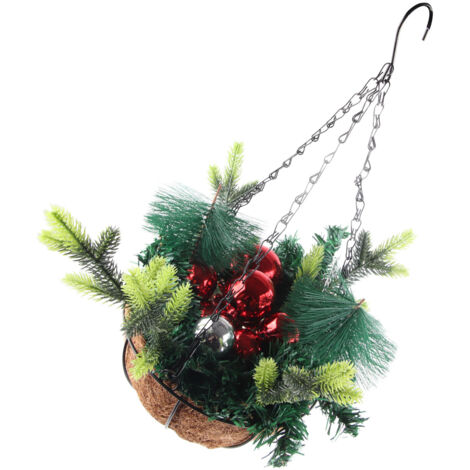 Panier de Noël Suspendu Artificiel Décoré de Pommes de Pin et Guirlandes Lumineuses pour Fêtes (1/5)