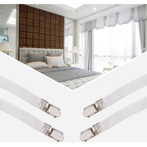 4 pièces attaches élastiques croisées pour matelas, clips doubles, fixations de drap, système de maintien, blanc (1/5)