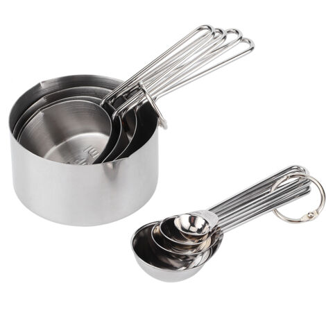 8 pièces Cuillères Mesure Inox Échelles pour Cuisine Pâtisserie Ustensiles Argent (1/5)