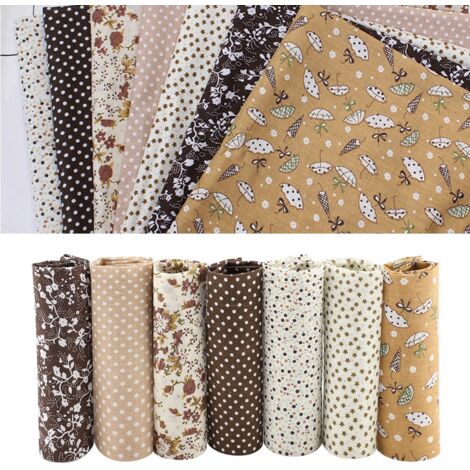 7 pièces de tissu coton 50x50cm - Kit DIY carrés assortis pour patchwork et courtepointe (Marron) (1/5)