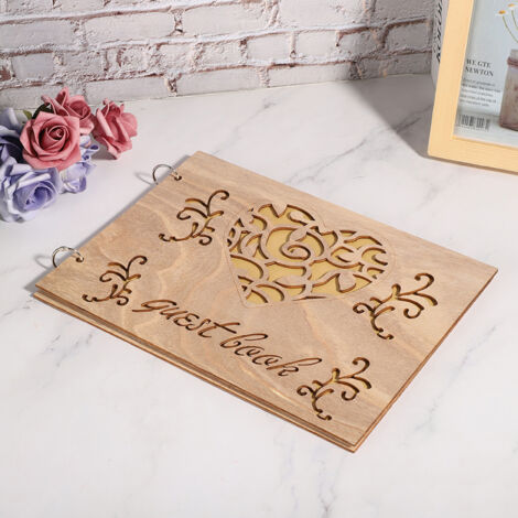 Livre d'or en bois pour mariage, album de messages pour invités, décoration de fiançailles (1/5)