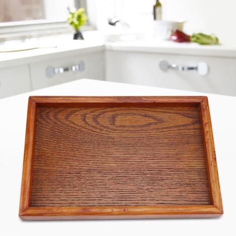 Plateau de service rectangulaire en bois pour thé, snacks et rangement - idéal pour hôtel et maison (22x15 cm) (1/5)