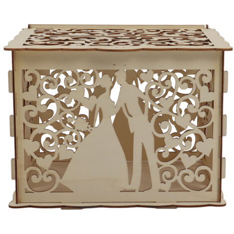 Boîte Cadeau Bois Vide pour Cartes et Argent - Décoration Mariage et Réception - Facile à Assembler - Petit Modèle JM01777 (1/5)