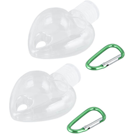 2 x 50ml Flacon de Voyage avec Bouchon à Clip et Porte-clés, Remplissable et Transparent, Anti-fuite en Forme de Cœur (1/5)