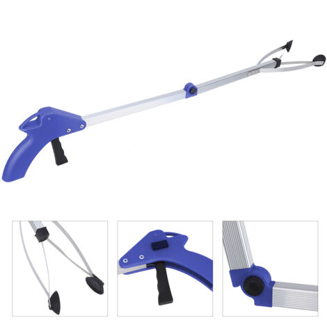 Pince à déchets pliable pour ramasser feuilles et déchets de jardin (poignée bleue) (1/5)