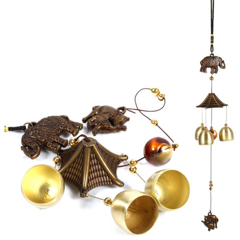 Carillon à Vent Éléphant Antique en Métal avec Cloches d'Église - Décoration Murale Extérieure (1/5)