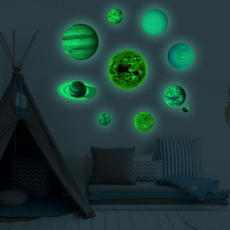 Autocollant mural phosphorescent système solaire pour chambre d'enfant - Décoration lumineuse nocturne (1/5)