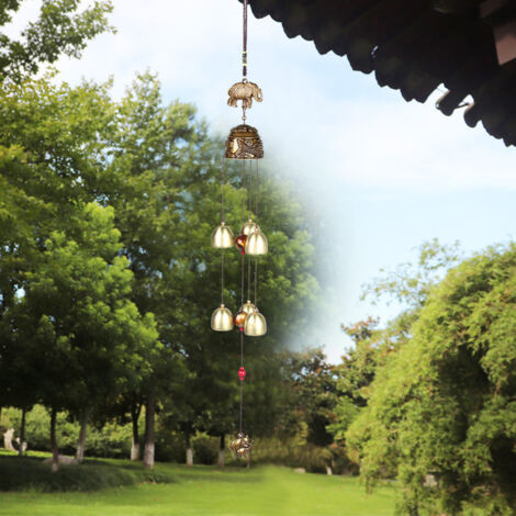 Carillon à Vent Éléphant Feng Shui, Décoration Maison Porte-Bonheur en Cloches Colorées (1/5)