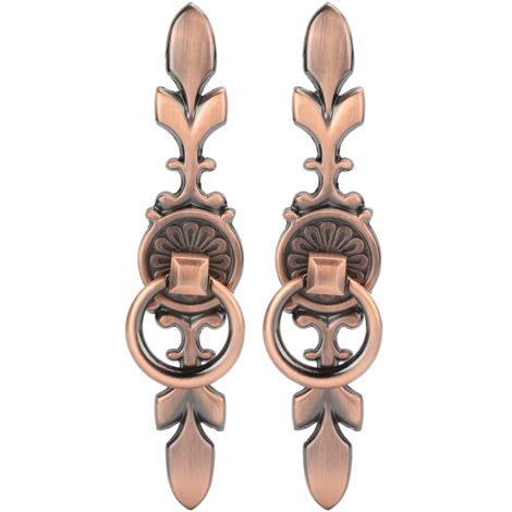 2 Poignées de tiroir rondes à anneau en cuivre antique pour meuble de cuisine et armoire, lot de 2. (1/5)