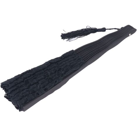Éventail pliant vintage en dentelle avec ossature bambou et gland, pour spectacle, décoration ou cadeau - Noir (1/5)