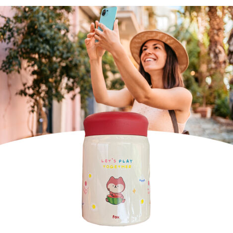 Bouteille isotherme en acier inoxydable 320ml avec couvercle, design renard pour extérieur portable (1/5)