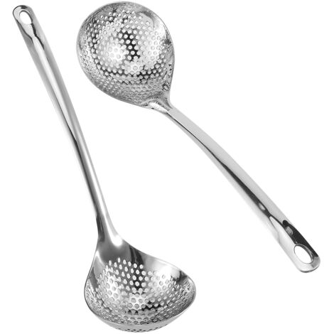 2PCS Cuillères à Pot Colander en Acier Inoxydable, Longues Poignées, Ustensiles de Cuisine Portables (1/5)